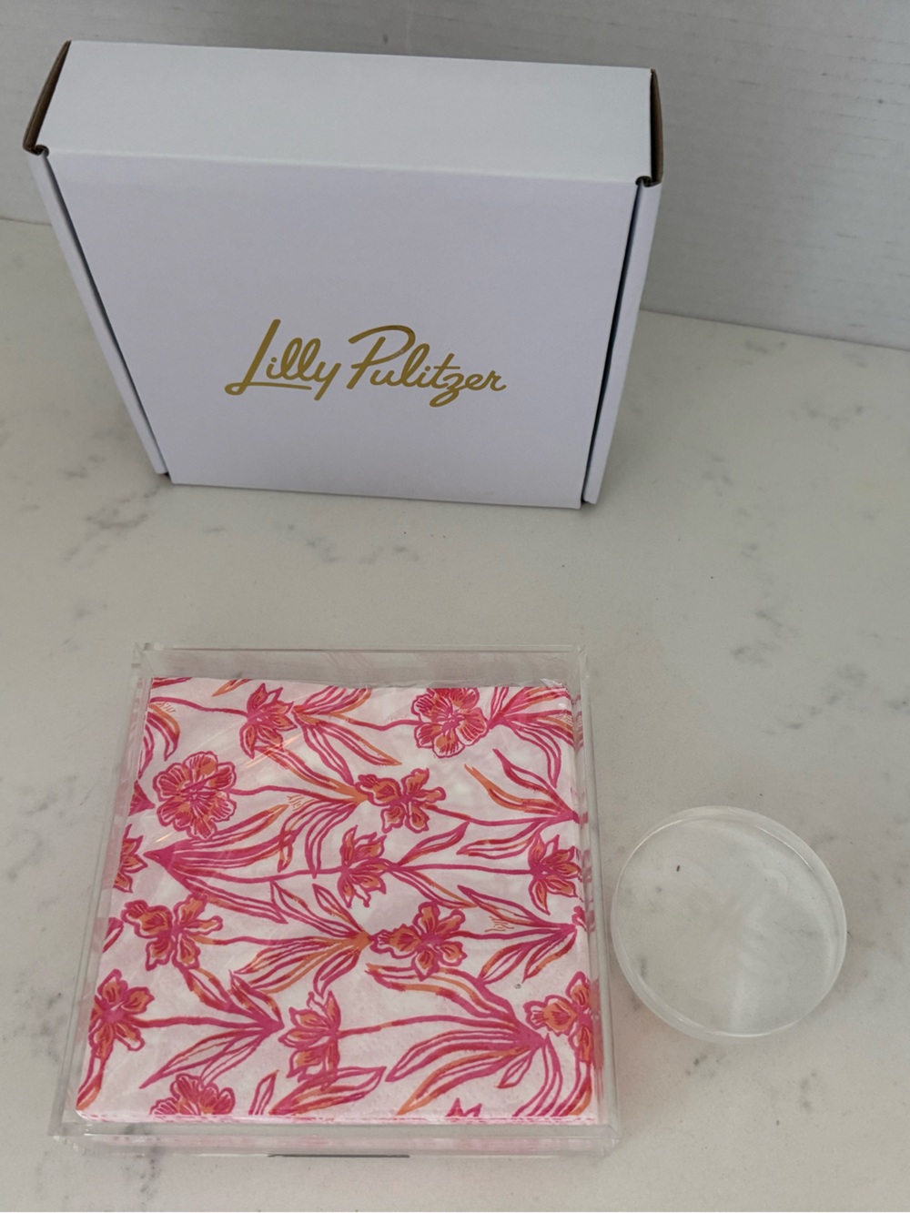 Lilly Pulitzer Pink and White Floral Cocktail Napkin set acrylic